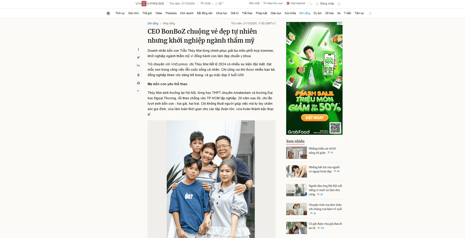 VnExpress – CEO BonBoZ chuộng vẻ đẹp tự nhiên nhưng khởi nghiệp ngành thẩm mỹ