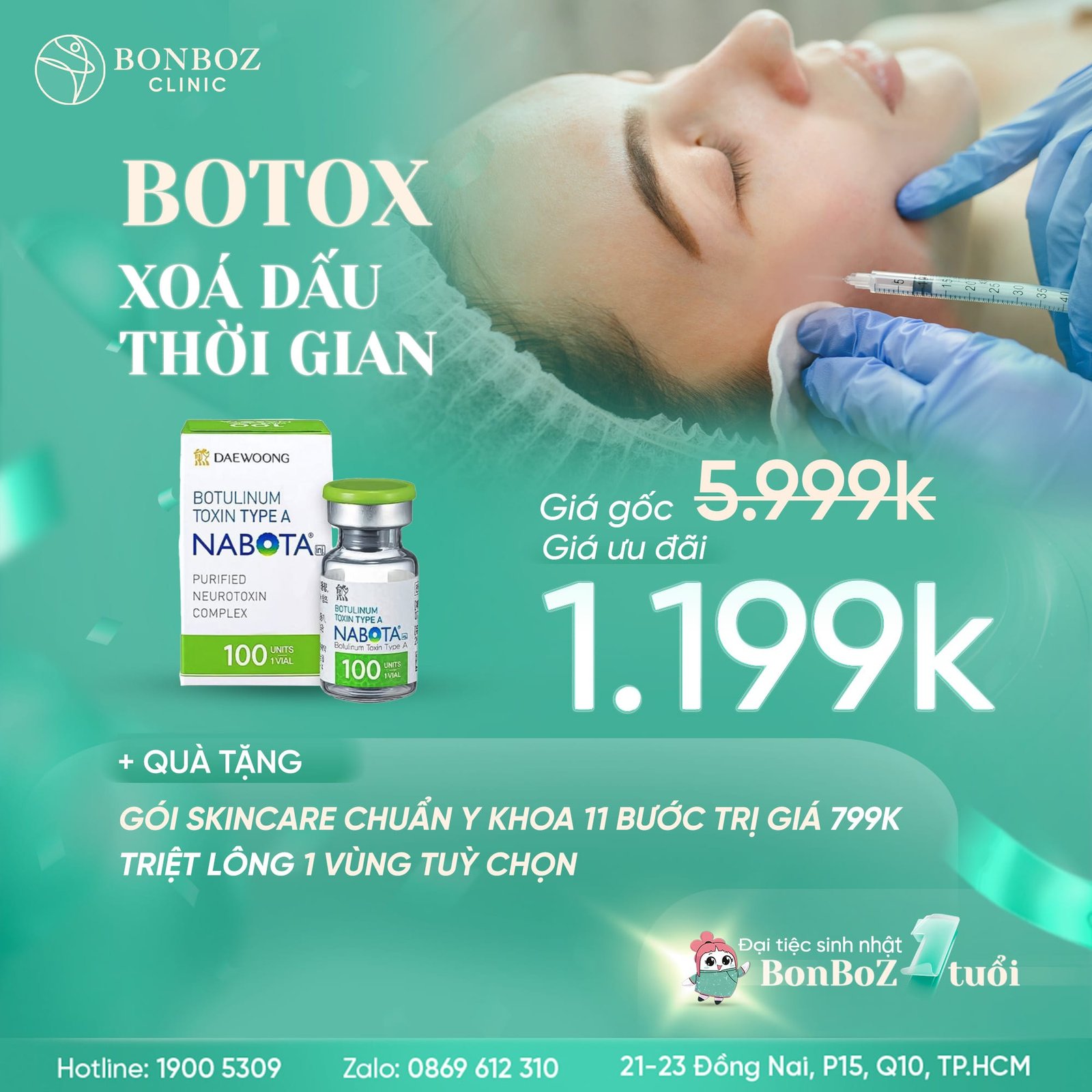 Xoá dấu thời gian với Botox, tạo góc hàm Vline